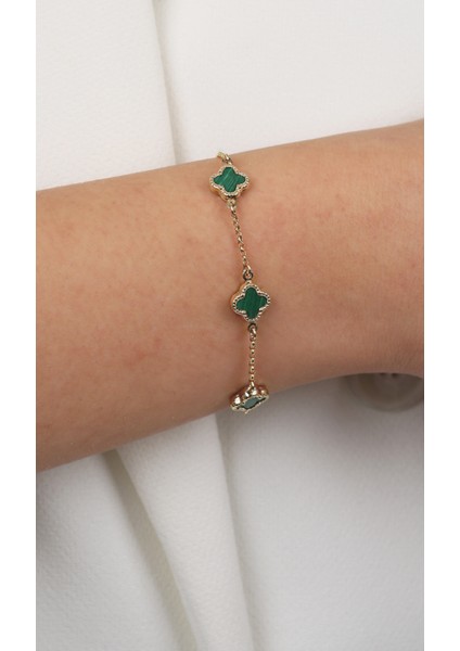 14 Ayar Altın Üçlu Yeşil Yonca Bileklik indirimleri