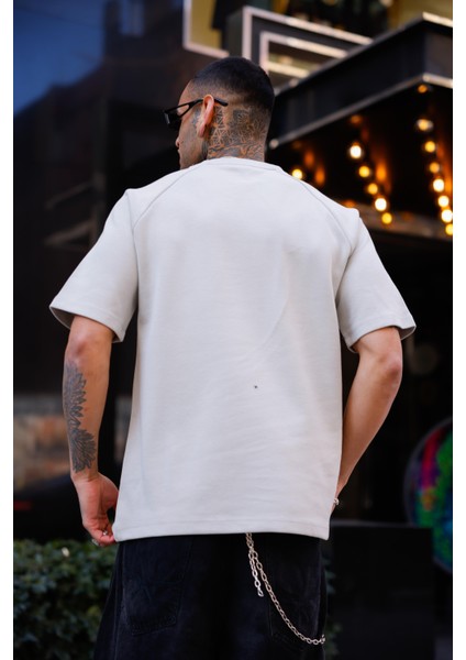 Bej Renk Yarım Kol Oversize Tişört