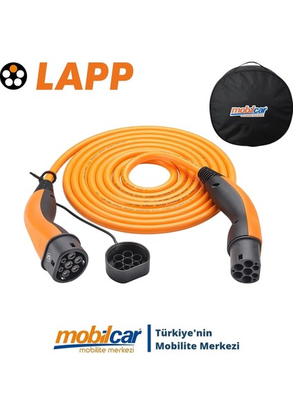 Helix Mobilcar Elektrikli Araç Kablosu 5 Metre 22KW 32A Tip2 Şarj Tüm Araçlara Uyumlu Çantalı Set