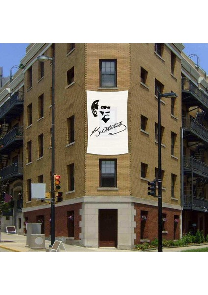 Siyah - Beyaz Mustafa Kemal Silüeti Atatürk Poster Bayrak - 2x3 Metre