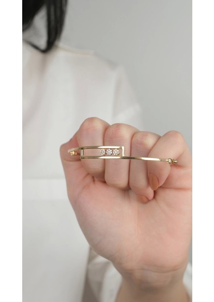 14 Ayar Altın Çiçekli Kaburga Kelepçe