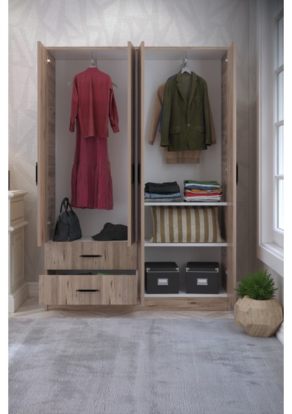 Abete-4 Kapılı 2 Çekmeceli 2 Askılı Atlantik Çam Gardırop (Elbise Dolabı-Yüklük) modelleri