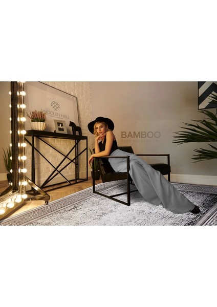 Bamboo Dark Koleksiyonu Akrilik Dokuma Saçaklı Halı 1503 Siyah