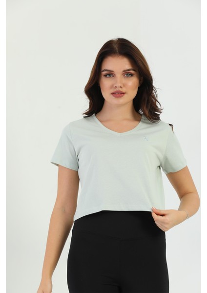 Mint Crop V-Yaka Kadın Tişört fiyatları