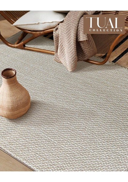 Tual Koleksiyonu Modern Saçaklı Halı 8401 Bej