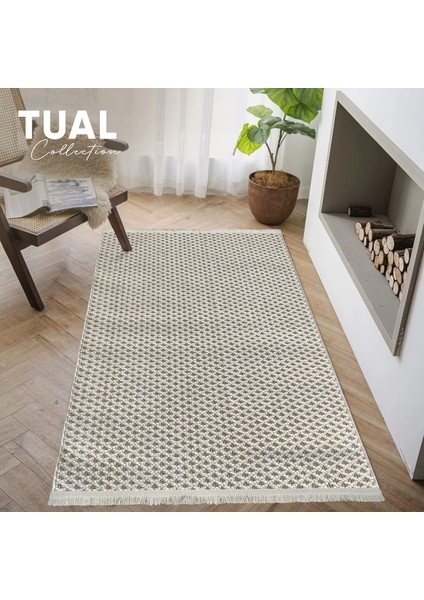 Tual Koleksiyonu Modern Saçaklı Halı 8403 Krem