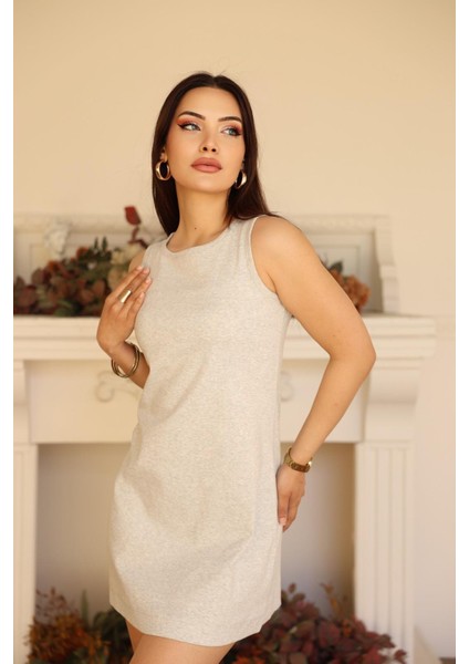 Ekru Melanj Kadın Elbise