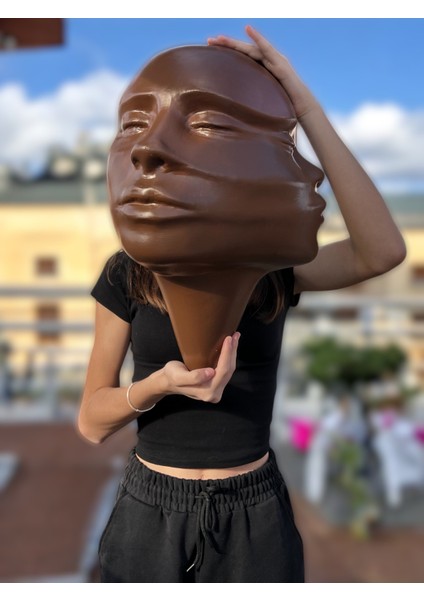Soyut 3D Yüz Heykeli – Modern Duvar Sanatı | El Yapımı Dekoratif Mask | 48 x 32 cm Çağdaş Heykel Duvar Dekoru