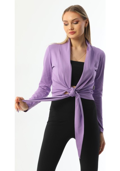 Lila Bağlamalı Kadın Hırka