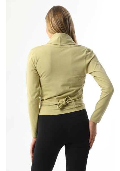 Fıstık Yeşil Bağlamalı Kadın Hırka