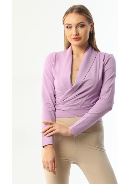 Açık Lila Bağlamalı Kadın Hırka