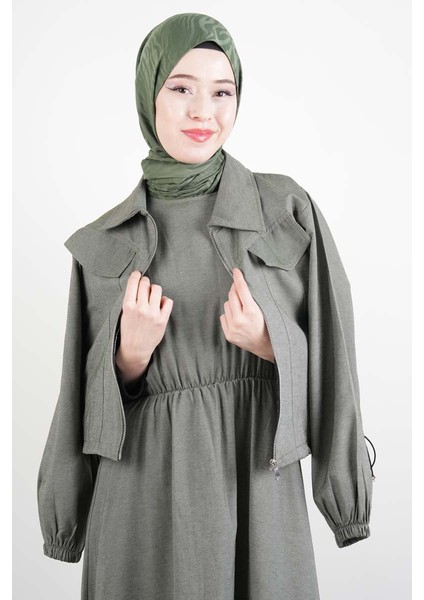 Tesettür Viskon Takım Üst Fermuar Ceketli Elbise Yeşil fiyatları