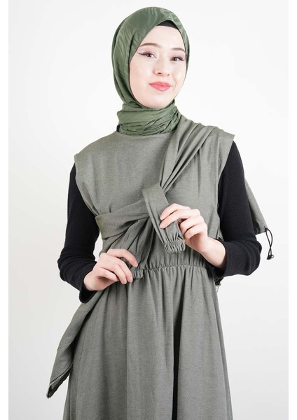Tesettür Viskon Takım Üst Fermuar Ceketli Elbise Yeşil modelleri