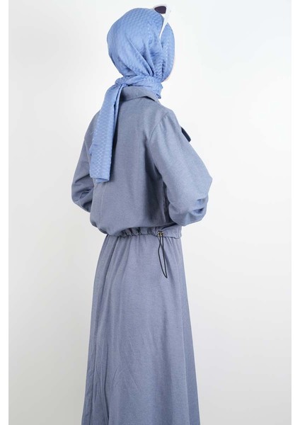 Tesettür Viskon Takım Üst Fermuar Ceketli Elbise Mavi modelleri