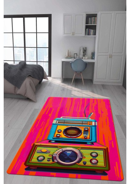 Kaymaz Taban Makinada Yıkanabilir Dijital Baskı Retro Desenli Çocuk Genç Odası Halısı Dot Taban Halı RTR18 fiyatları