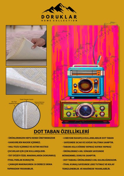 Kaymaz Taban Makinada Yıkanabilir Dijital Baskı Retro Desenli Çocuk Genç Odası Halısı Dot Taban Halı RTR18 fırsatları