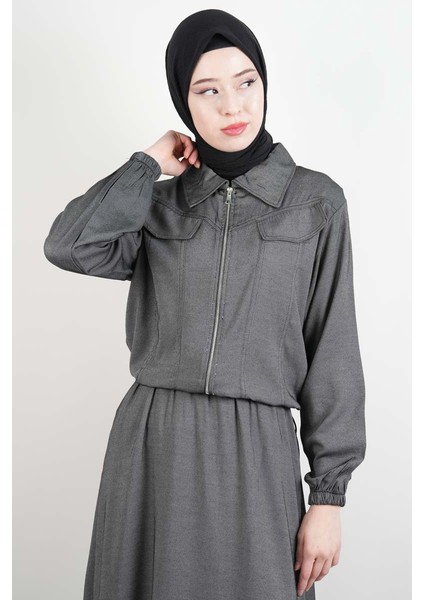 Tesettür Viskon Takım Üst Fermuar Ceketli Elbise Antrasit fiyatları