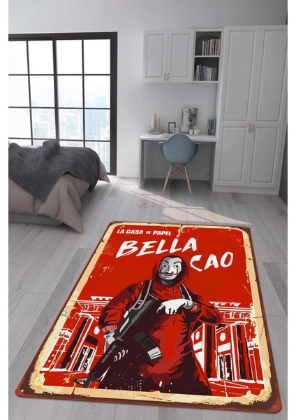 Kaymaz Taban Makinada Yıkanabilir Dijital Baskı Retro Desenli Çocuk Genç Odası Halısı Dot Taban Halı RTR07