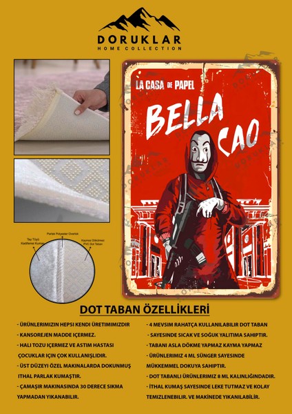 Kaymaz Taban Makinada Yıkanabilir Dijital Baskı Retro Desenli Çocuk Genç Odası Halısı Dot Taban Halı RTR07