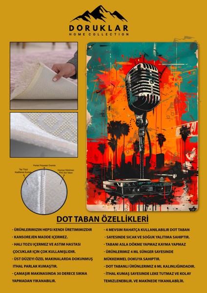 Kaymaz Taban Makinada Yıkanabilir Dijital Baskı Retro Desenli Çocuk Genç Odası Halısı Dot Taban Halı RTR20 fırsatları
