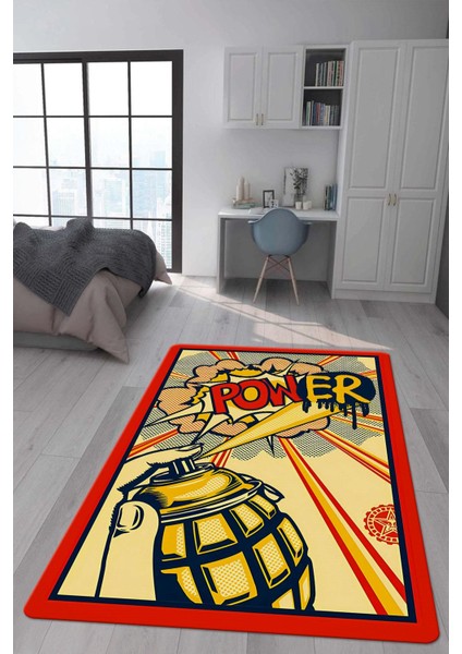 Kaymaz Taban Makinada Yıkanabilir Dijital Baskı Retro Desenli Çocuk Genç Odası Halısı Dot Taban Halı RTR13
