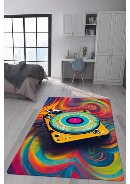 Kaymaz Taban Makinada Yıkanabilir Dijital Baskı Retro Desenli Çocuk Genç Odası Halısı Dot Taban Halı RTR05