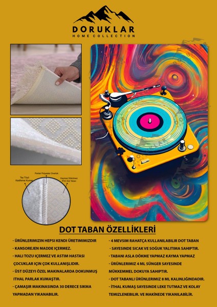 Kaymaz Taban Makinada Yıkanabilir Dijital Baskı Retro Desenli Çocuk Genç Odası Halısı Dot Taban Halı RTR05