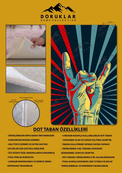 Kaymaz Taban Makinada Yıkanabilir Dijital Baskı Retro Desenli Çocuk Genç Odası Halısı Dot Taban Halı RTR15