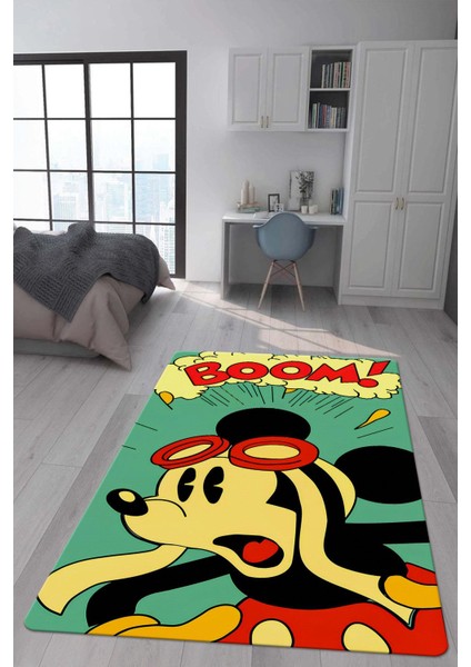 Kaymaz Taban Makinada Yıkanabilir Dijital Baskı Retro Desenli Çocuk Genç Odası Halısı Dot Taban Halı RTR23