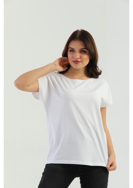 Beyaz Omuz Örgülü Kadın Tişört indirimleri