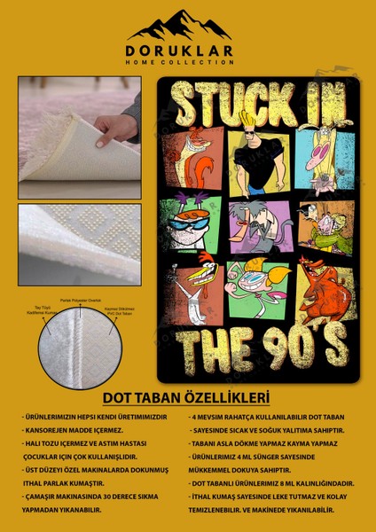 Kaymaz Taban Makinada Yıkanabilir Dijital Baskı Retro Desenli Çocuk Genç Odası Halısı Dot Taban Halı RTR25 fiyatları
