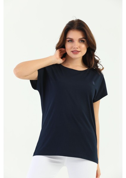 Lacivert Omuz Örgülü Kadın Tişört