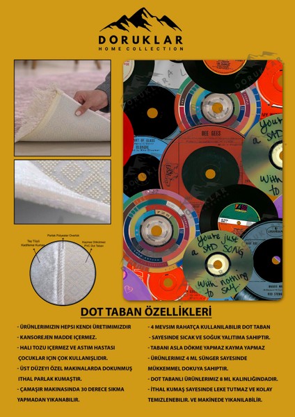 Kaymaz Taban Makinada Yıkanabilir Dijital Baskı Retro Desenli Çocuk Genç Odası Halısı Dot Taban Halı RTR27 fiyatları