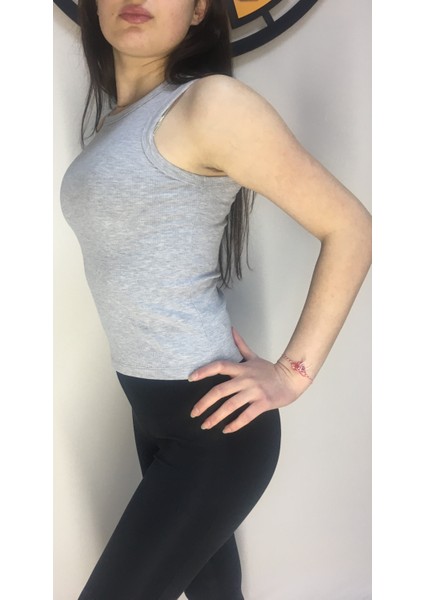 Işıl Tekstil Kadın Gri Halter Yaka T-Shirt
