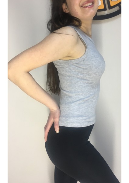 Işıl Tekstil Kadın Gri Halter Yaka T-Shirt