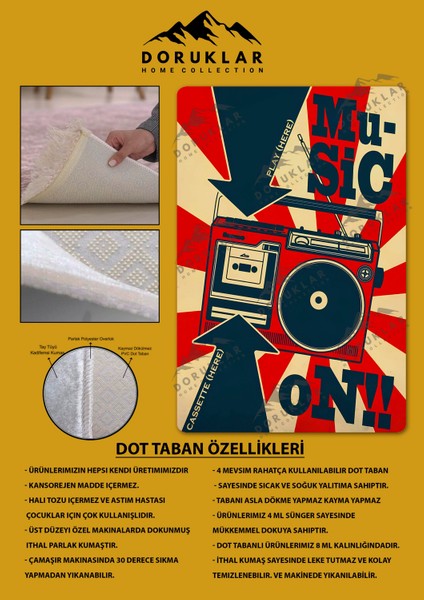 Kaymaz Taban Makinada Yıkanabilir Dijital Baskı Retro Desenli Çocuk Genç Odası Halısı Dot Taban Halı RTR17 fırsatları