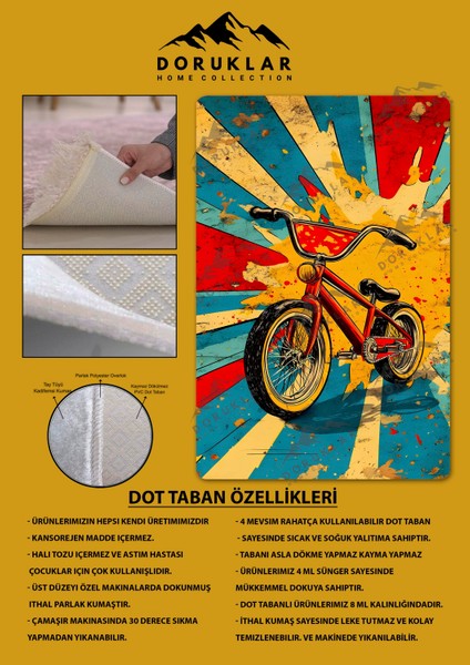 Kaymaz Taban Makinada Yıkanabilir Dijital Baskı Retro Desenli Çocuk Genç Odası Halısı Dot Taban Halı RTR14 fırsatları