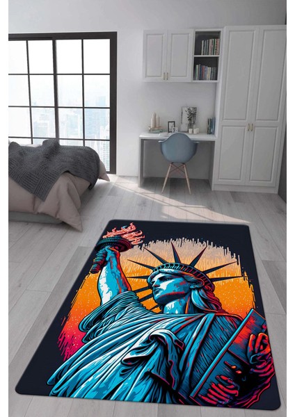 Kaymaz Taban Makinada Yıkanabilir Dijital Baskı Retro Desenli Çocuk Genç Odası Halısı Dot Taban Halı RTR09