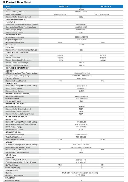 48 V 8.2 Kw Mppt Tam Sinus Akıllı Inverter