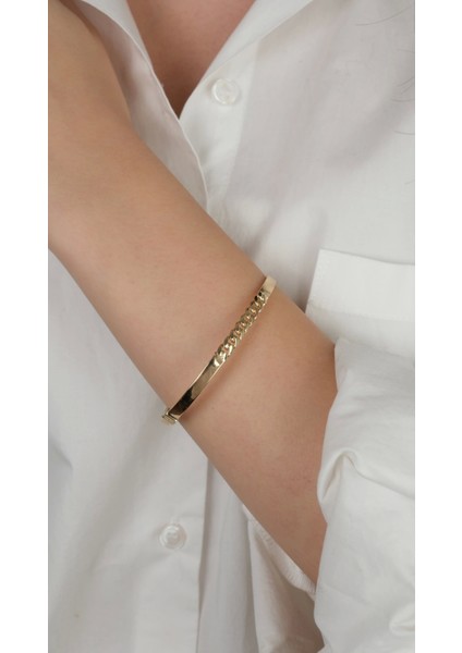 14 Ayar Altın Zincir Detaylı Kelepçe