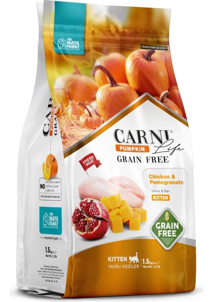 Carni Life Pumpkin Grain Free Tahılsız Tavuk Nar Yavru Kedi Maması 1.5kg