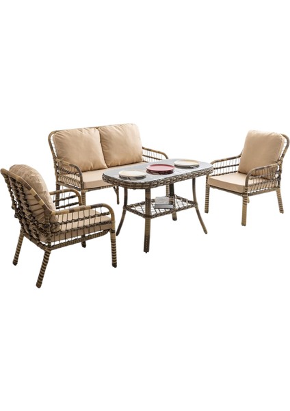Capri Swing Pisa Ikili Rattan Bahçe Balkon Oturma Grubu Açık Kahve 753