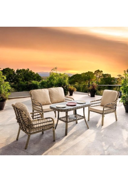 Capri Swing Pisa Ikili Rattan Bahçe Balkon Oturma Grubu Açık Kahve 753