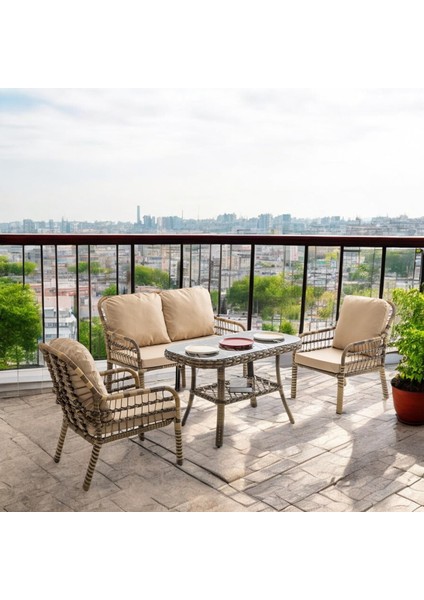 Capri Swing Pisa Ikili Rattan Bahçe Balkon Oturma Grubu Açık Kahve 753