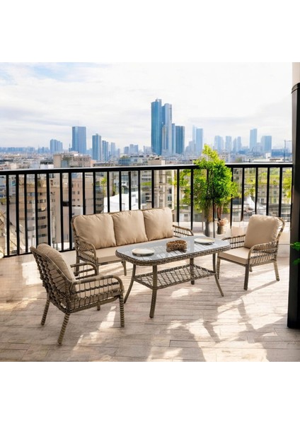 Capri Swing Pisa Üçlü Rattan Bahçe Balkon Oturma Grubu | Kahve | 803