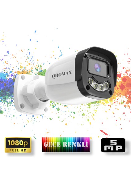 3 Kameralı Set - Gece Renkli Gösteren Hareket Algılayan 5MP SONY Lensli 4 Ultra Warm Ledli 1080P FULLHD Güvenlik Kamerası Seti 2304W-9004