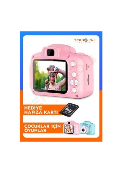 Çocuk Kamerası Dijital Fotoğraf Makinesi Mini 1080P Hd Kamera Hafıza Kart Hediyeli