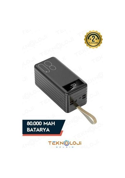 80.000 Mah Powerbank 4 USB Micro Type-C Lıghtnıng Girişli El Fenerli Taşınabilir Şarj Aleti