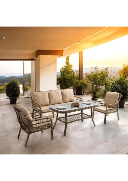 Capri Swing Pisa Üçlü Rattan Bahçe Balkon Oturma Grubu | Kahve | 803
