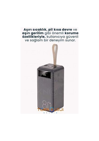 80.000 Mah Powerbank 4 USB Micro Type-C Lıghtnıng Girişli El Fenerli Taşınabilir Şarj Aleti